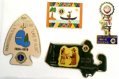 4-Pcs 1979-'82 Early Americans Arrowhead Canoe Pilgram Lions Club Trading Pins • $16.19