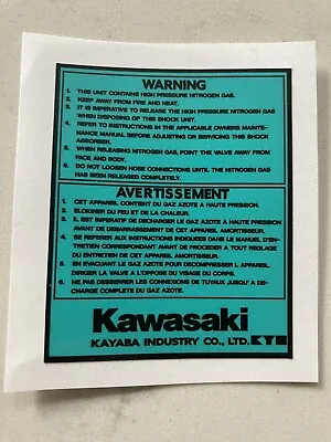 Kawasaki 1987 KX125 KX250 KX500 Shock Bottle WARNING Decal/ Sticker • $25