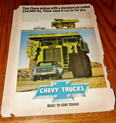 VINTAGE...1970's Chevy Truck Magazine Ad W/ Dump Truck In Background • $3.50