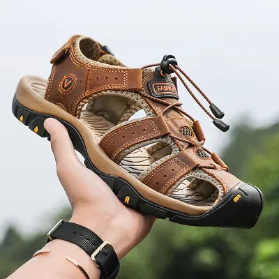 Mens Summer Leather Sandals Hiking Trekking Sandals Beach Shoes Roman Style NEW! • £28.18