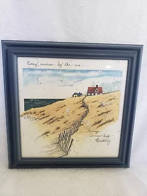 D. Morgan Beach House Signed Print Blue Frame 11X11 Beach Lake Decor  • $22.99