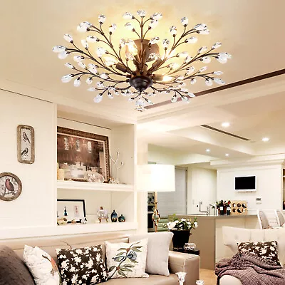 Vintage Crystal Pendant Lamp Flower Ceiling Light Fixture Chandelier Bedroom NEW • $83.60