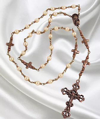 Unbreakable Handmade Anglican Rosary Czech Pearls & Copper Tone Crucifix • $75