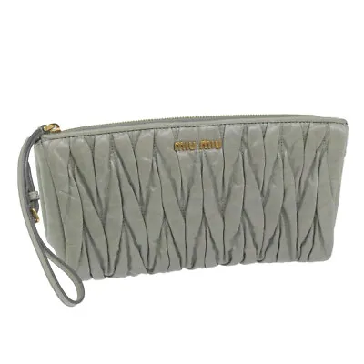 Miu Miu Materasse Pouch Leather Gray Auth Hk1032 • $147.20