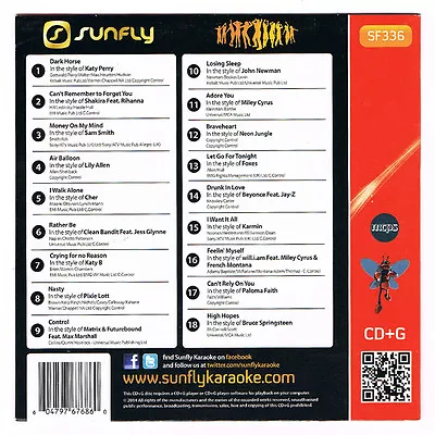 Sunfly Karaoke Hits 336 CDG 18 Chart Tracks SF336 CD+G  Backing Tracks • £6.80