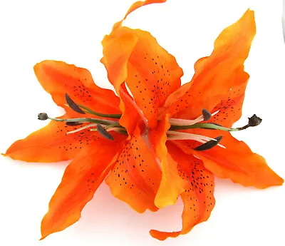 XL Double 8 Inch Orange Tiger Lily Silk Flower Hair Clip • £22.18