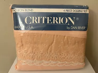 VTG Dan River Double Full Bed Sheet Set PEACH Eyelet Criterion No Iron NEW USA • $42.95