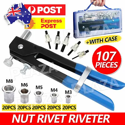 107x Riveter Nut Nutsert Tool Rivnut Gun Wrench Nuts Riveting Kit Mandrels M3-M8 • $24.95