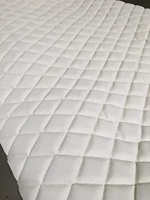 Vinyl Upholstery White 2x3  Diamond Quilted Fabric 3/8  Foam Backing By The Yard • $39