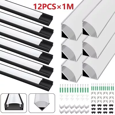 12 Pcs LED Aluminium Channel Profile 3.3ft Extrusion Diffuser Strip Lights Cover • £21.29