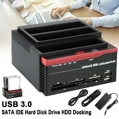 External Triple SATA IDE HDD Docking Station 2.5''/3.5''Hard Drive Card Reader • $48.47