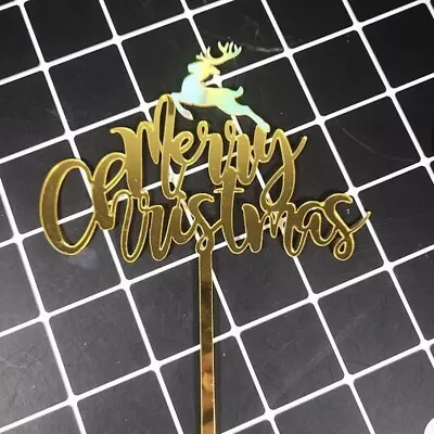 Gold Merry Christmas   Cake Toppers Decorations Toppers Acrylic • £1.75