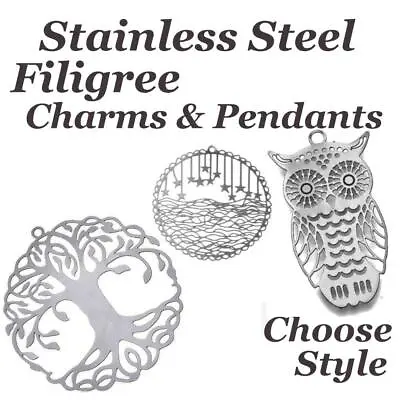 £1.99 • Buy Stainless Steel Pendants Charms Silver Filigree, Link Connectors Choose Style