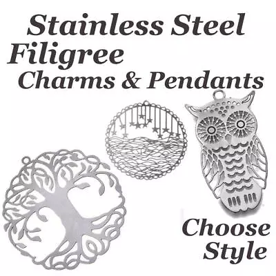 £1.99 • Buy Stainless Steel Pendants Charms Silver Filigree, Link Connectors Choose Style