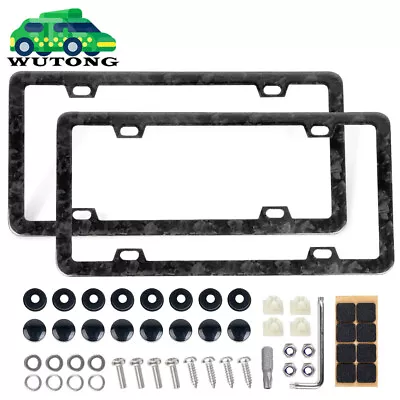 2PCS Universal Real Forged Carbon Fiber License Plate Frame W/ Bolts Screws Caps • $47.99