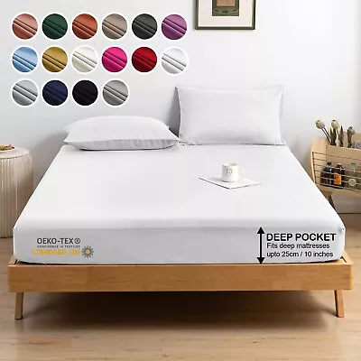 Full Fitted Sheet 25CM/10  Extra Deep Bed Sheets Single Double King Super King • £3.99