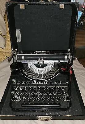 Vtg 1936 Underwood Model F Four Bank Manual Typewriter Black W/ Black Keys Case • $139.95