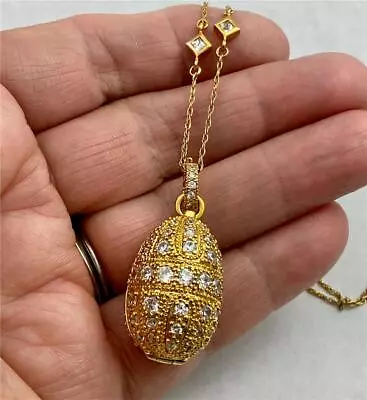 Ross-Simons 925 Sterling / Gold Overlay  & CZ's Egg Pendant Locket Necklace • $126.46