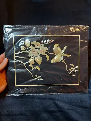 New Wheat Straw Art Painting Marquetry Birds On Flowering Tree Vintage • $25