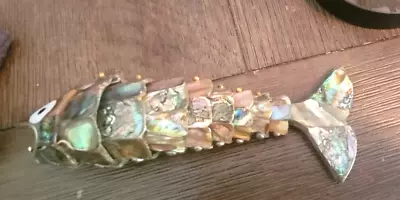 VTG Mother Pearl Abalone Articulated Fish Decorative Opener Iridescent Bar Shell • $33.33