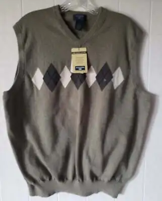 Dockers Mens XL Fine Gauge Cotton Sage Green Argyle Sweater Vest V Neck NEW NWT • $26.95