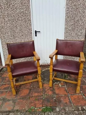 Handmade Oak Chairs Wine Genuine Leather  • £50