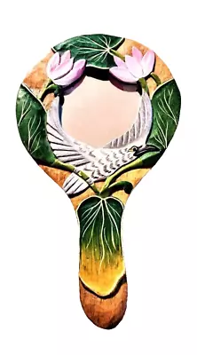 Vintage Hand-Carved / Hand-Painted Wooden Hand Mirror / Frame ~ Tropical Design • $16