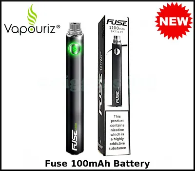 Vapouriz FUSE 1100mAh E Cigarette ECig Vape Battery 510 EGO Matt Black • £10.45