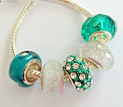 £3.45 • Buy Fabulous SET Of 5 Mix Of Sparkle Charm Beads FOR European Charm Bracelet Bangle