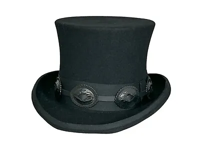 Black 100% Wool Felt Top Hat Black Concho Band Victorian  Slash Mad Hatter • $24.99