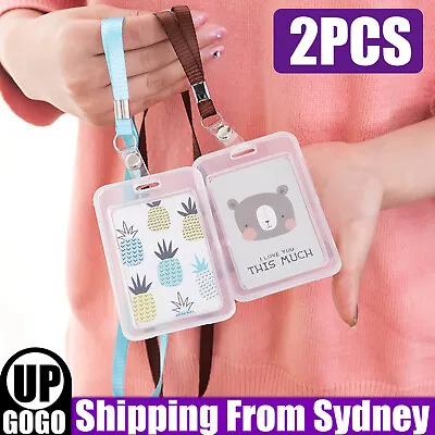 2PCS Quality Vertical Clear Card ID Holder Sleeve Office Name Tag Pass Lanyard • $7.54