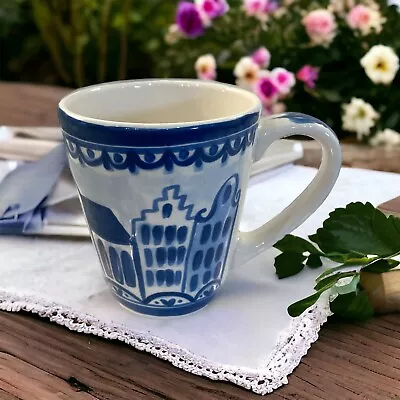 Delfts Blond Amsterdam Coffee Mug Cup With Buildings Church Hand Painted Blue • $28