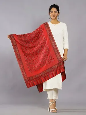 Indian Wool Paisley Hand Cut Kani Shawl Jamawar Pashmina Style Stole Scarf Pink • $46.99