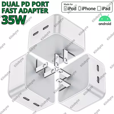 For IPhone 14 13 12 11 XR 35W Dual Port Power Adapter Block PD Wall Fast Charger • $10.25