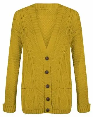  Ladies Women Chunky Aran Grandad Cardigan Cable Knitted Long Sleeve Button Top  • £8.99