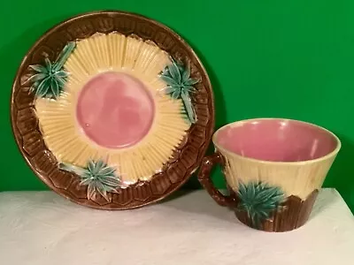 Antique Etruscan Majolica Bamboo Cup And Saucer C1800's Griffin Smith & Hill • $165