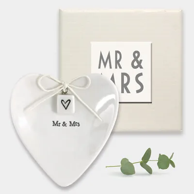 East Of India Mr & Mrs Heart Shaped Wedding Ring Dish Trinket Holder Gift Boxed • £6.99