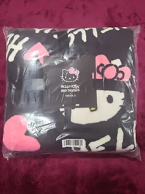 Hello Kitty Print Throw Blanket Black & Pink Hearts Forever 21  50  X 60  NWT • $62.99