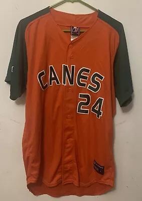 Miami Hurricanes Baseball Jersey #24 L Sewn Stitched Orange/Green • $20