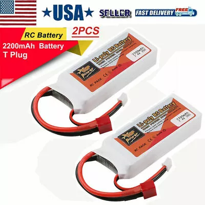 2PCS ZOP Power 7.4V 2200mAh 35C 2S Lipo Battery T Plug For RC Racing Drone Car • $35.99