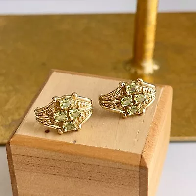 14K Yellow Gold + Genuine Peridot J Shape Post Byzantine Style Drop Earrings • $399.99