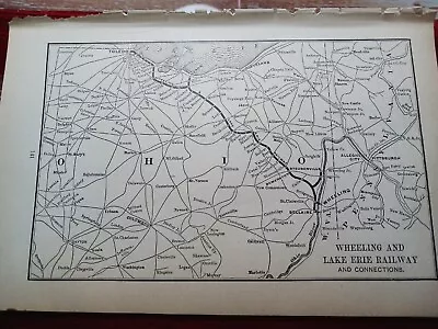 ☆1895 Train Map WHEELING & LAKE ERIE RAILROAD + Connecting Lines Routes Stations • $10.95