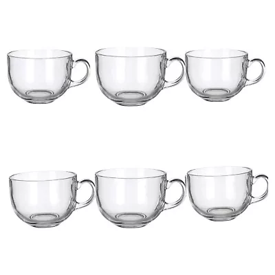 Set Of 6 Extra Large  Clear Glass Coffee Mugs Soup Mugs  450 Ml • £13.90