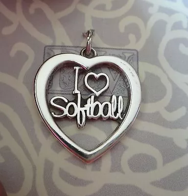 Sterling Silver 20x20mm Open Cutout I Love Softball Heart Charm • $37.99