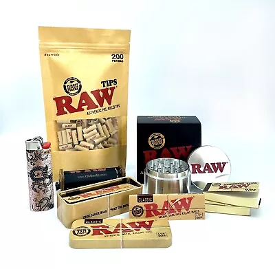 RAW Tin Set With 2 RAW Tips +RAW Rolling Machine+5 Paper+RAW Grinder+Bic Lighter • $72.20