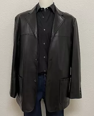 Tallia Uomo Spanish Leather Sport Coat Car Coat Jacket Black Sz M Made In USA • $175