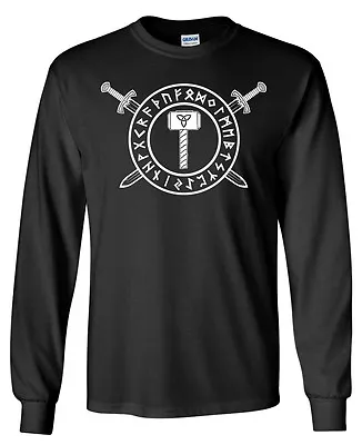 Thors Hammer Sword Rune LONG SLEEVE T-shirt - Norse Odin Viking Thor • $17.95