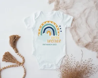 Custom Little Brother Due Date Rainbow Baby Vest Cute Rainbow Baby Shower Gift • £6.99