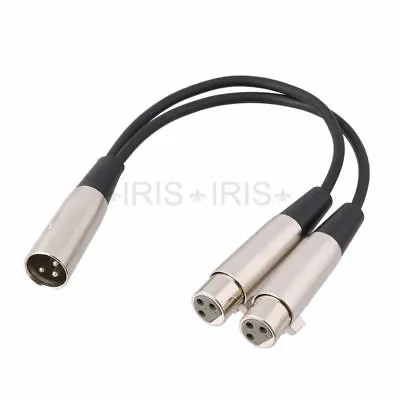 3 Pin XLR Male Jack To Dual Female Plug Y Splitter Cable Adaptor • £6.35