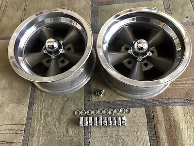 RARE VINTAGE PAIR AMERICAN  TORQ -  THRUST STYLE POLISHED LIP 14x7 CHEVY 4 3/4 • $275